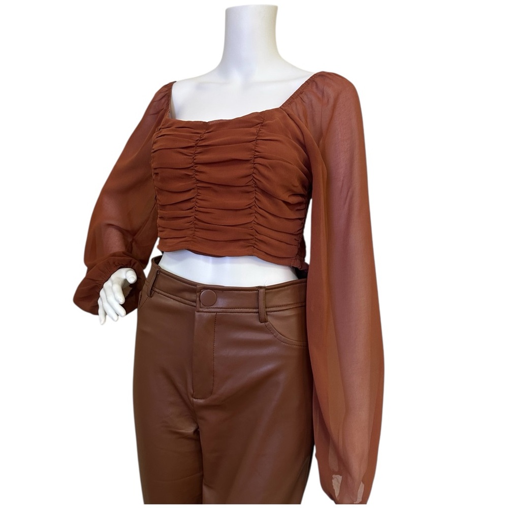 Altar D State Elegant Brown Ruched Women's Top